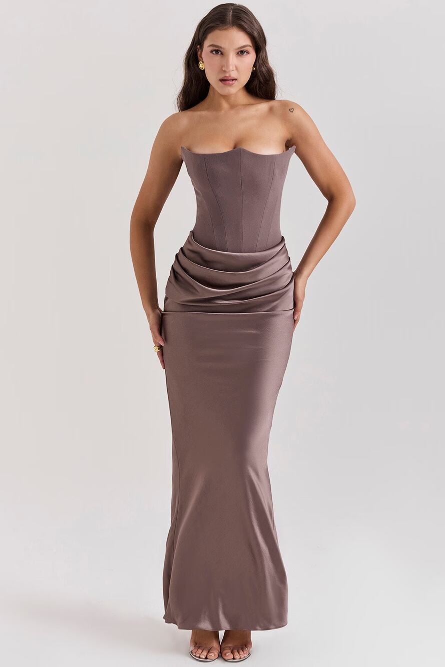 House of CB ' Persephone ' Smoke Strapless Corset Maxi Dress
